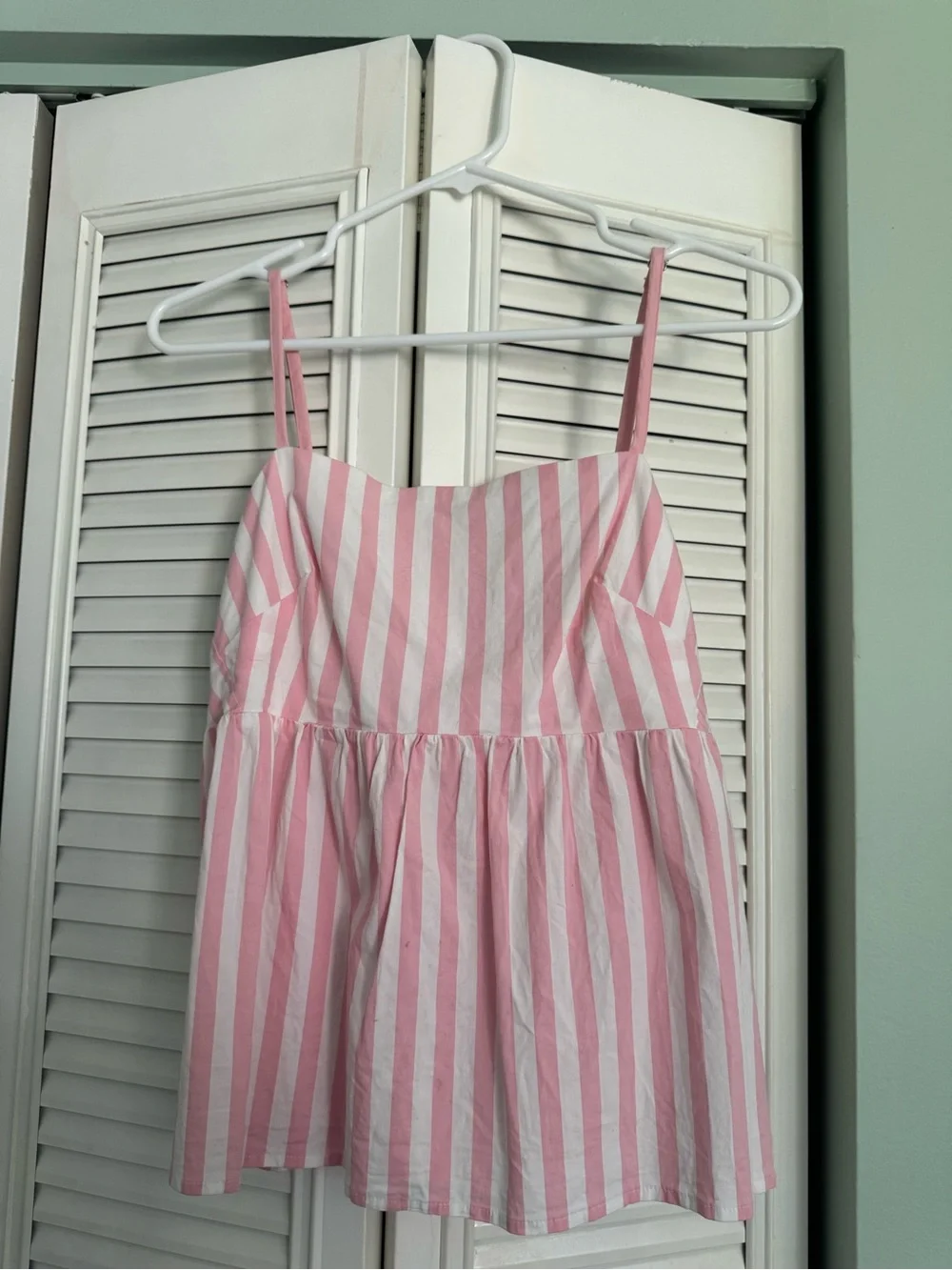 J. Crew Pink and White Striped Spaghetti Strap Peplum Top